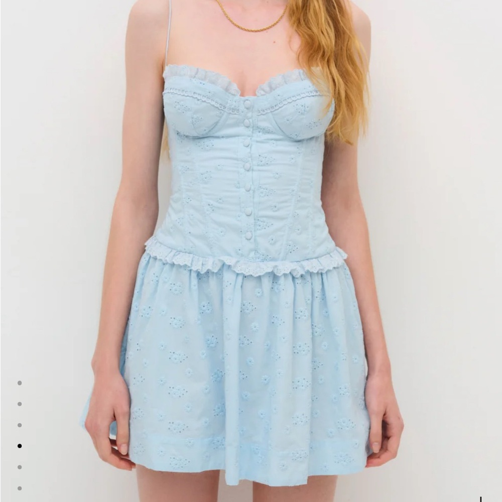 For Love & Lemons Light Blue Eyelet Mini Dress